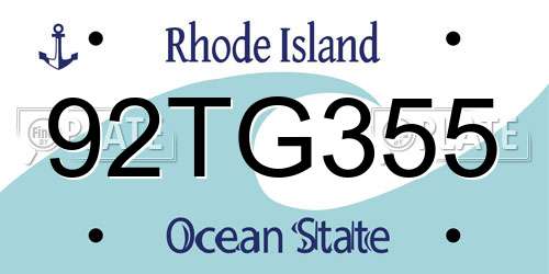 92TG355 Rhode Island License Plate