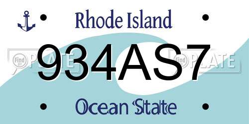 934AS7 Rhode Island License Plate