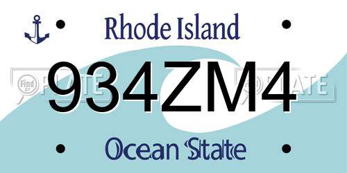 934ZM4 Rhode Island License Plate