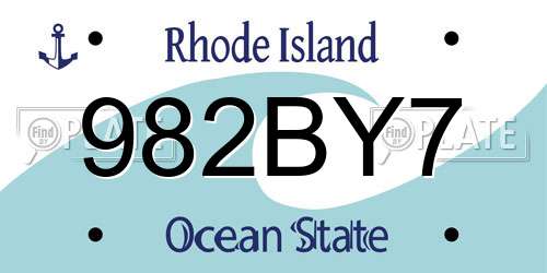 982BY7 Rhode Island License Plate
