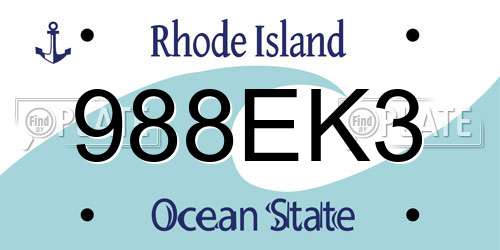 988EK3 Rhode Island License Plate