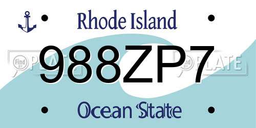 988ZP7 Rhode Island License Plate