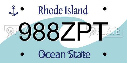 988ZPT Rhode Island License Plate