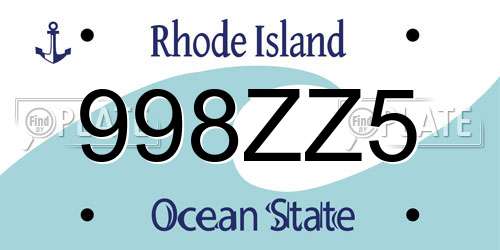 998ZZ5 Rhode Island License Plate