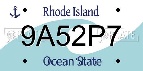 9A52P7 Rhode Island License Plate