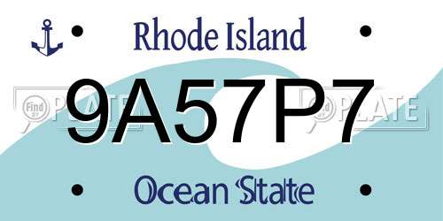 9A57P7 Rhode Island License Plate