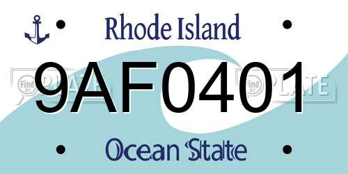 9AF0401 Rhode Island License Plate