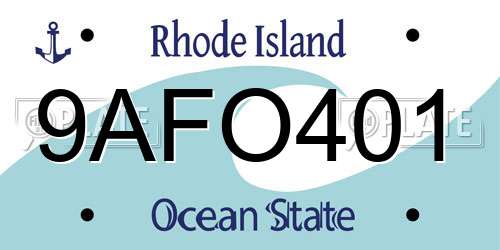 9AFO401 Rhode Island License Plate