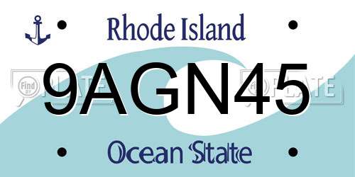 9AGN45 Rhode Island License Plate