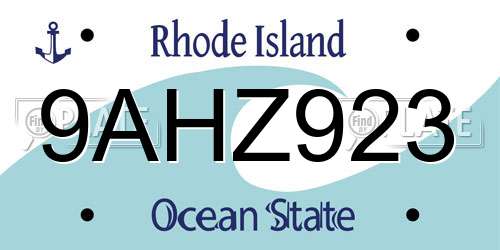 9AHZ923 Rhode Island License Plate