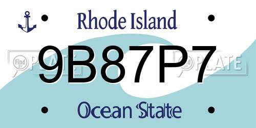 9B87P7 Rhode Island License Plate