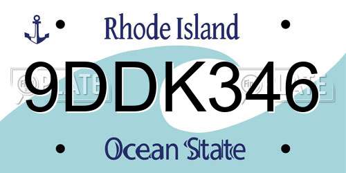 9DDK346 Rhode Island License Plate