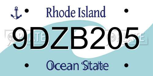 9DZB205 Rhode Island License Plate