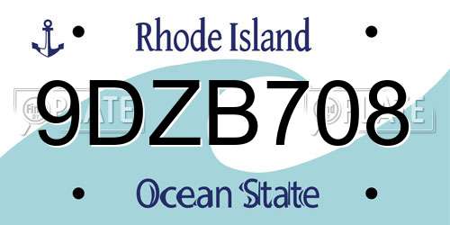 9DZB708 Rhode Island License Plate