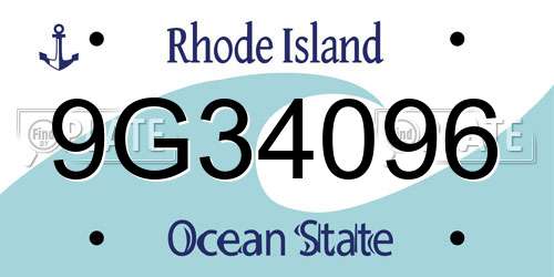 9G34096 Rhode Island License Plate