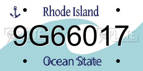 9G66017 Rhode Island License Plate