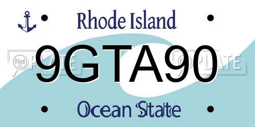 9GTA90 Rhode Island License Plate