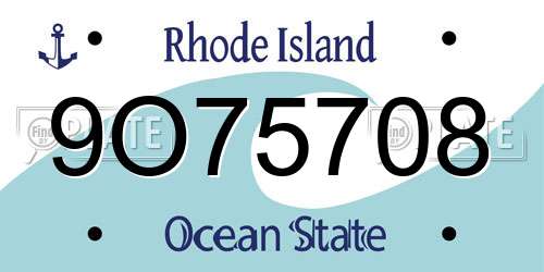 9O75708 Rhode Island License Plate