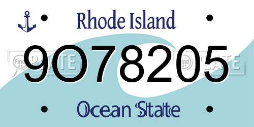 9O78205 Rhode Island License Plate