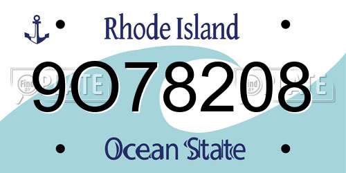 9O78208 Rhode Island License Plate
