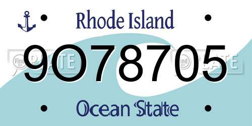 9O78705 Rhode Island License Plate