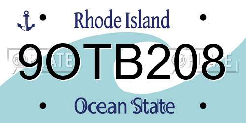 9OTB208 Rhode Island License Plate