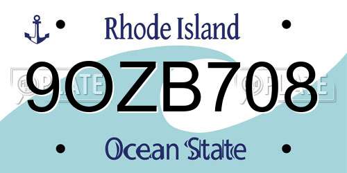 9OZB708 Rhode Island License Plate