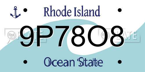 9P78O8 Rhode Island License Plate