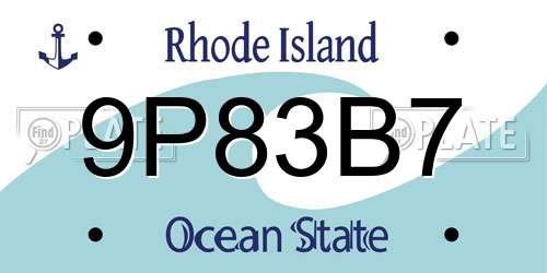 9P83B7 Rhode Island License Plate