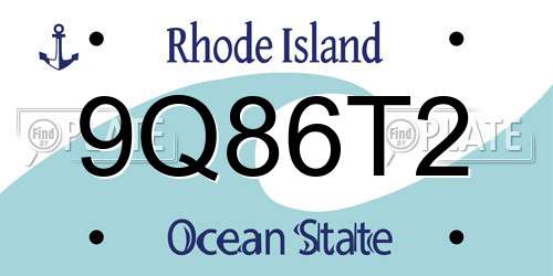 9Q86T2 Rhode Island License Plate