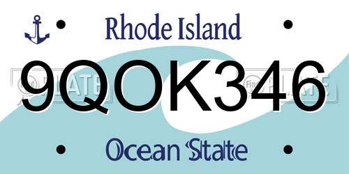 9QOK346 Rhode Island License Plate