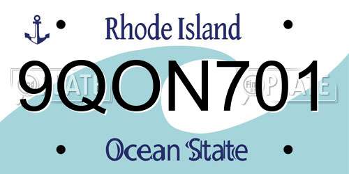 9QON701 Rhode Island License Plate