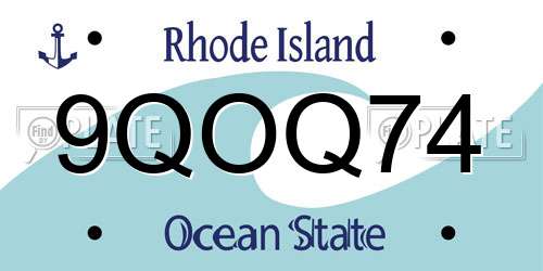 9QOQ74 Rhode Island License Plate