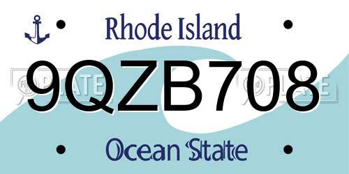 9QZB708 Rhode Island License Plate