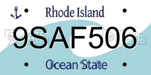 9SAF506 Rhode Island License Plate