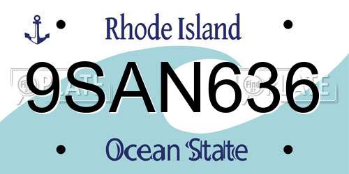 9SAN636 Rhode Island License Plate