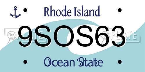 9SOS63 Rhode Island License Plate
