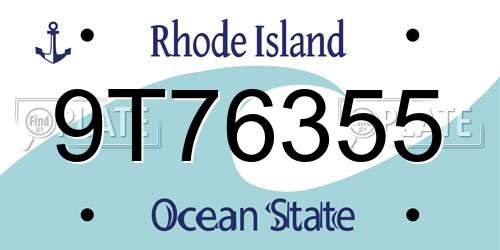 9T76355 Rhode Island License Plate