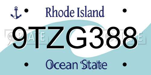 9TZG388 Rhode Island License Plate