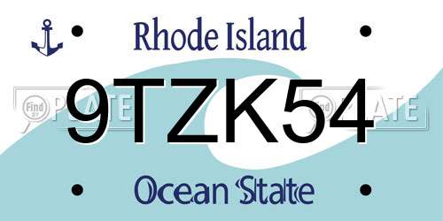 9TZK54 Rhode Island License Plate
