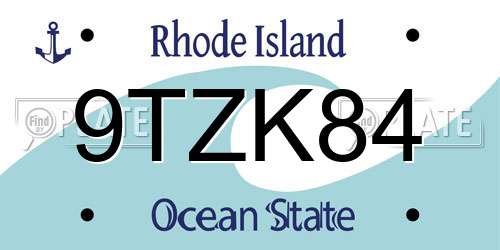 9TZK84 Rhode Island License Plate