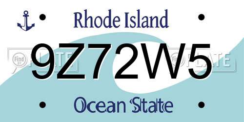 9Z72W5 Rhode Island License Plate