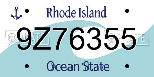 9Z76355 Rhode Island License Plate