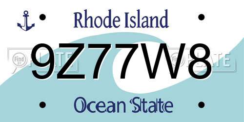 9Z77W8 Rhode Island License Plate