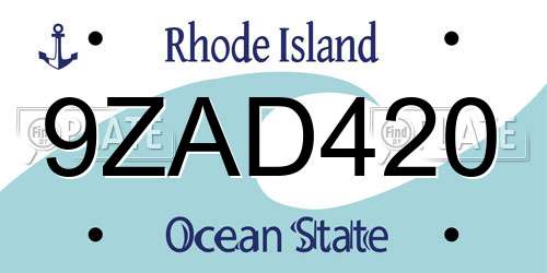 9ZAD420 Rhode Island License Plate