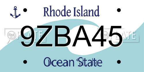 9ZBA45 Rhode Island License Plate