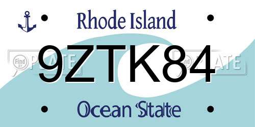9ZTK84 Rhode Island License Plate
