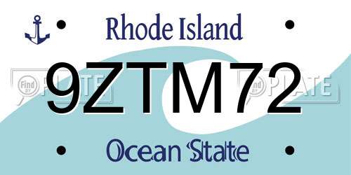 9ZTM72 Rhode Island License Plate