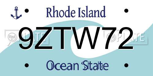 9ZTW72 Rhode Island License Plate