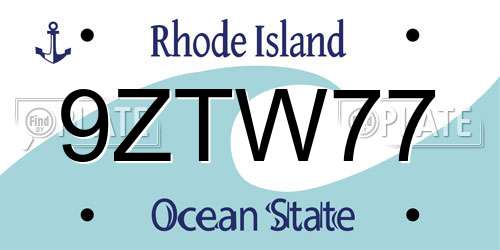 9ZTW77 Rhode Island License Plate